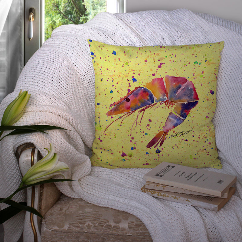 Housse et insert de coussin d'extérieur carré de crevette, Rouge / Jaune