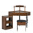 Corner Vanity Desk Set With Storage Cushioned Stool And Charging Station, Triangle Makeup Desk With Removable Pull-Out Side Cabinet, Glass Tabletop Makeup Vanity Desk With Drawer And Shelf-790618177