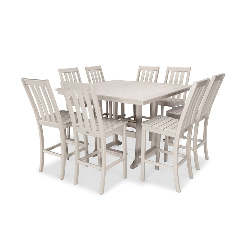 POLYWOOD Vineyard 9-Piece Nautical Trestle Bar Set, Sand