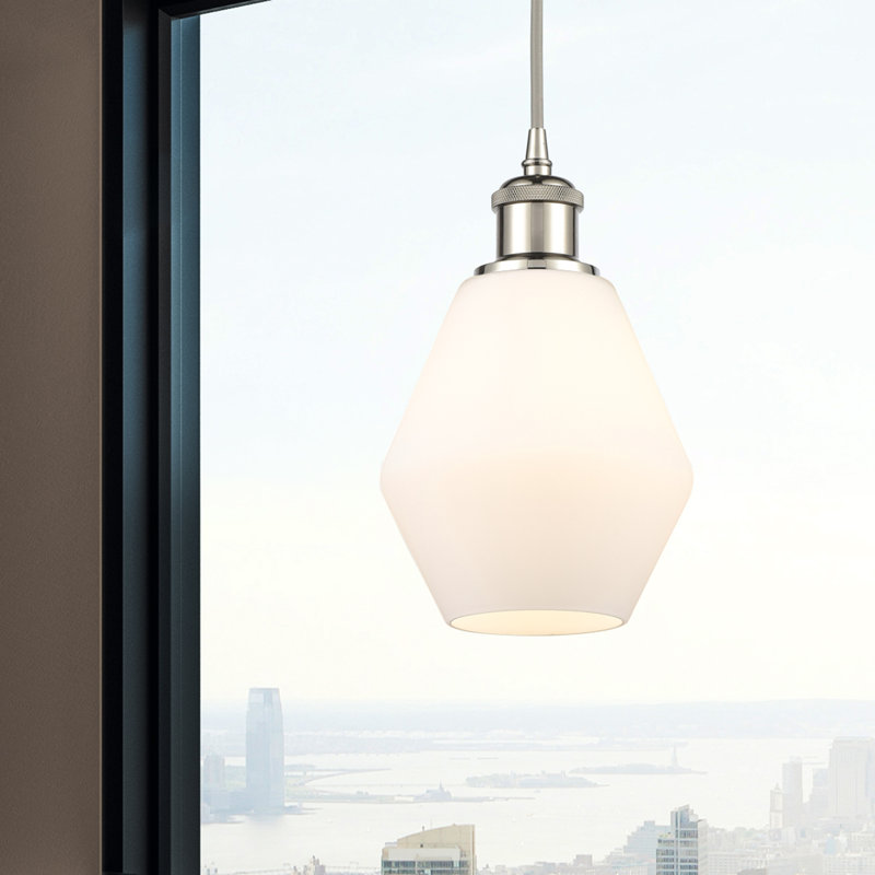 Luminaire suspendu simple à 1 lumière Gabbie, Blanc mat, Nickel poli
