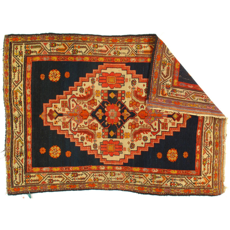 Tapis en laine orange/noir 4 pi 1 po x 5 pi 9 po main one-of-kind noué la Laholm