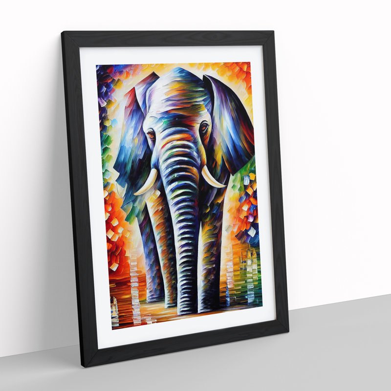 Colourful Elephant No.3 - Single Picture Frame Painting, Black, 34cm H x 25cm W x 2cm D
