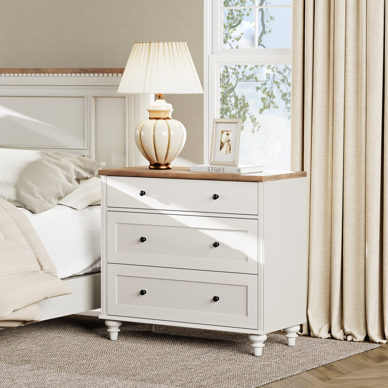 Scarlett Mid-Century Modern 3-Drawer Nightstand, White/Brown, Individual