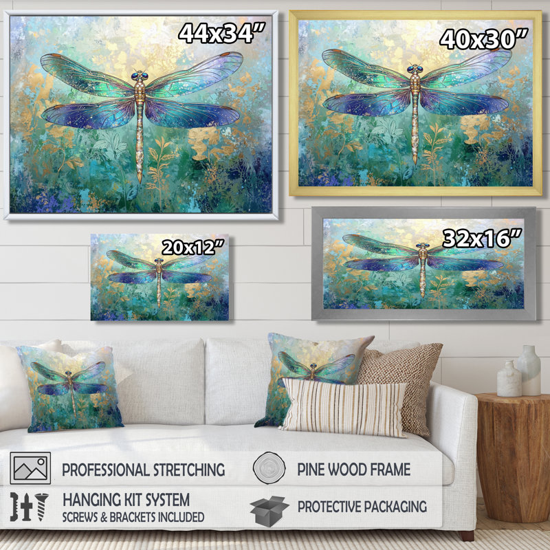 Libellules, ailes iridescentes I - impression murale libellule, H 12 po x l 20 po, Toile tendue, Ne s’applique pas