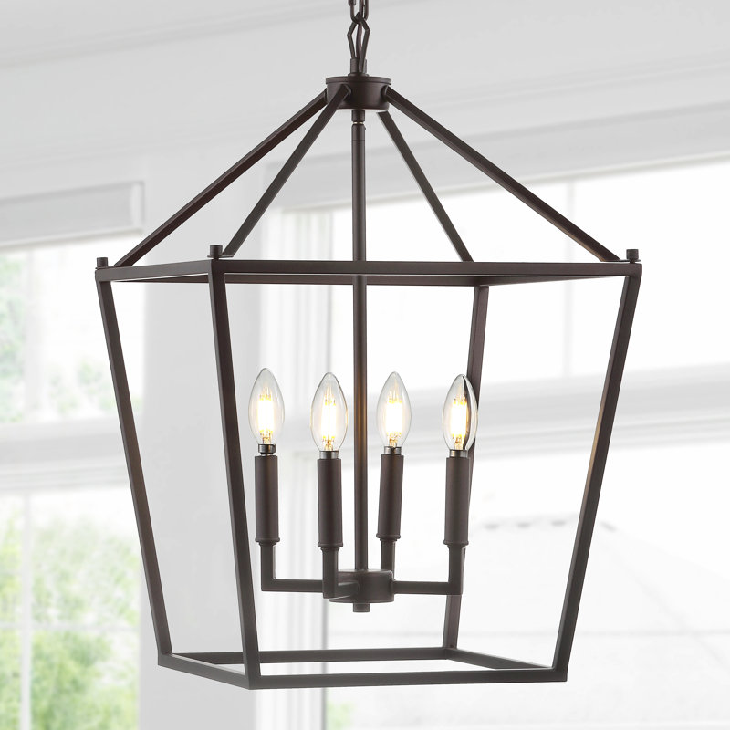 Joree 4 - Luminaire suspendu géométrique lanterne, Bronze huilé, H 24,5 po x l 16 po x P 16 po