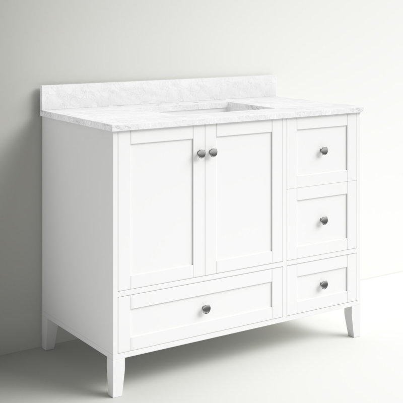 Selma 42'' Single Bathroom Vanity with Engineered Marble Top, White