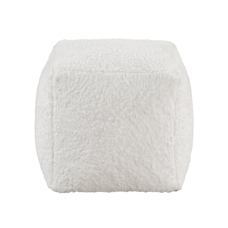 Modern Pouf With Faux Fur Upholstery, Non-Slip Floor Symbol, Zippered, 300Lbs Weight Capacity Square , Token,