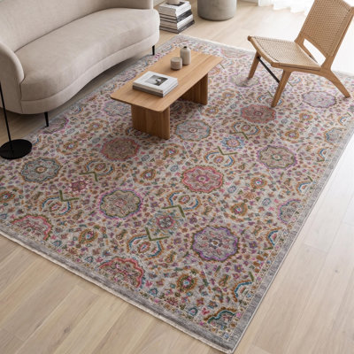Multicolor understated all-over machine-woven polyester runner rug design