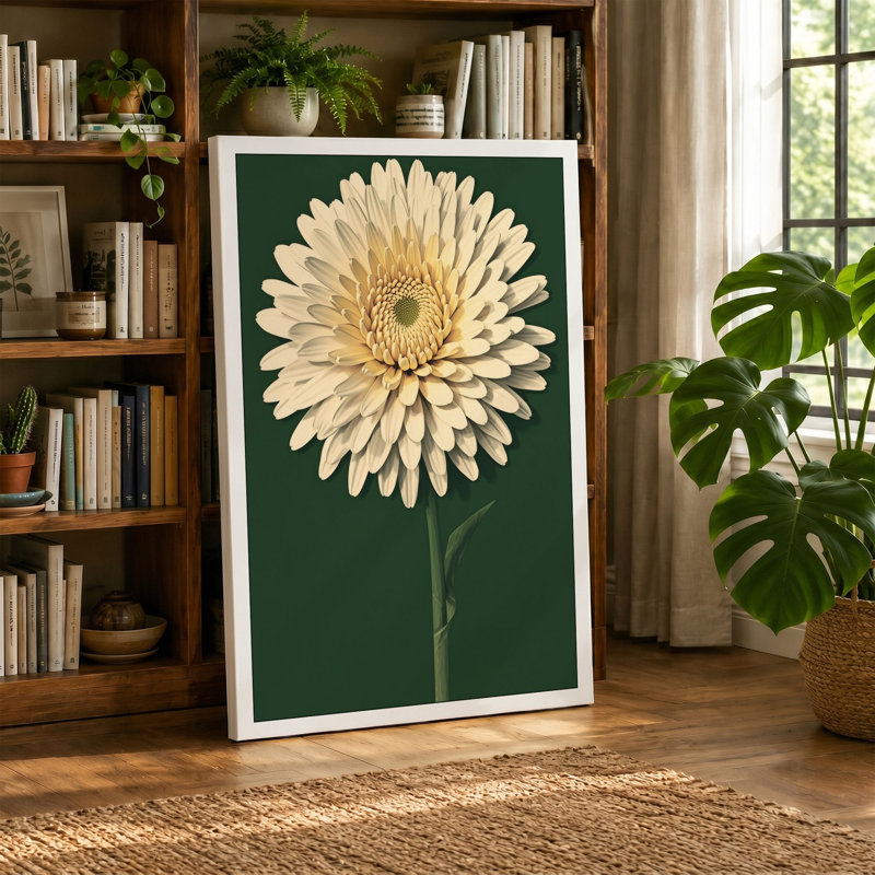 Cream Gerbera Study Botanical - Wrapped Canvas, 30x20 - 76.2 x 50.8 cm, Terracotta Border
