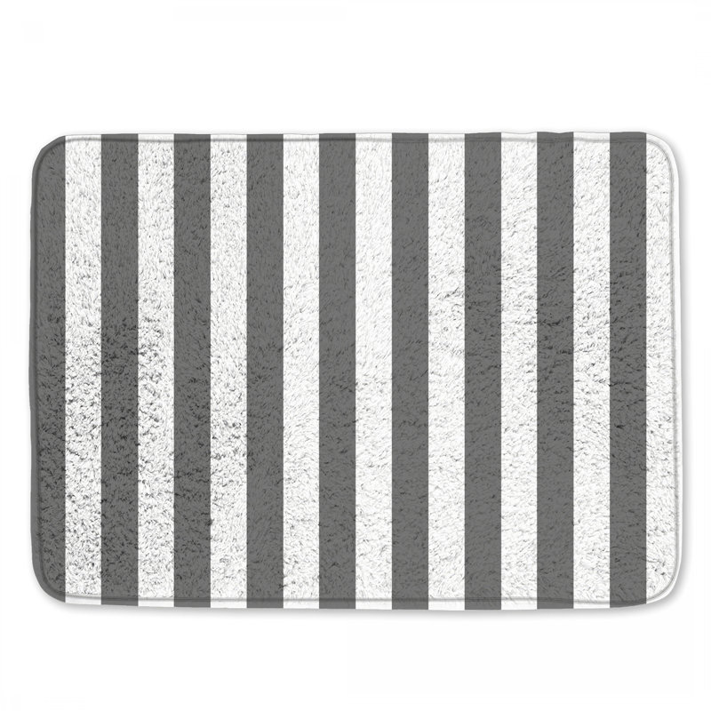 Tapis de bain gris et blanc rayé, L 24 po x L 17 po