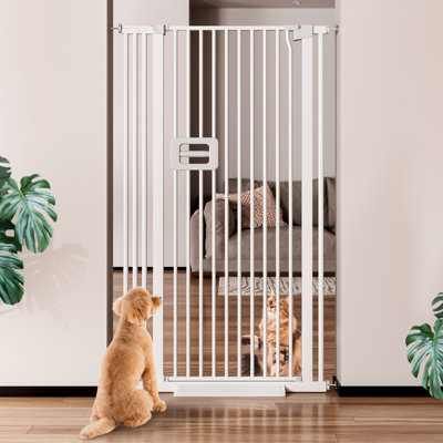 Barrière pour chat extra haute de 55 po Mestuel, barrière pour chat de 29,5 à 36,55 po de large pour portes / escaliers et couloirs, grande barrière pour animaux de compagnie avec rallonges de 4,33 po, fermeture étroite de 1,37 po, montage sous press