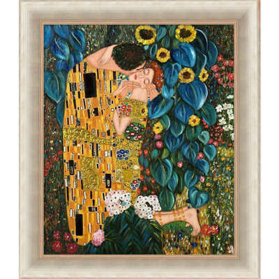 «Kiss In The Garden (Luxury Line)» par Gustav Klimt - peinture sur toile encadrée