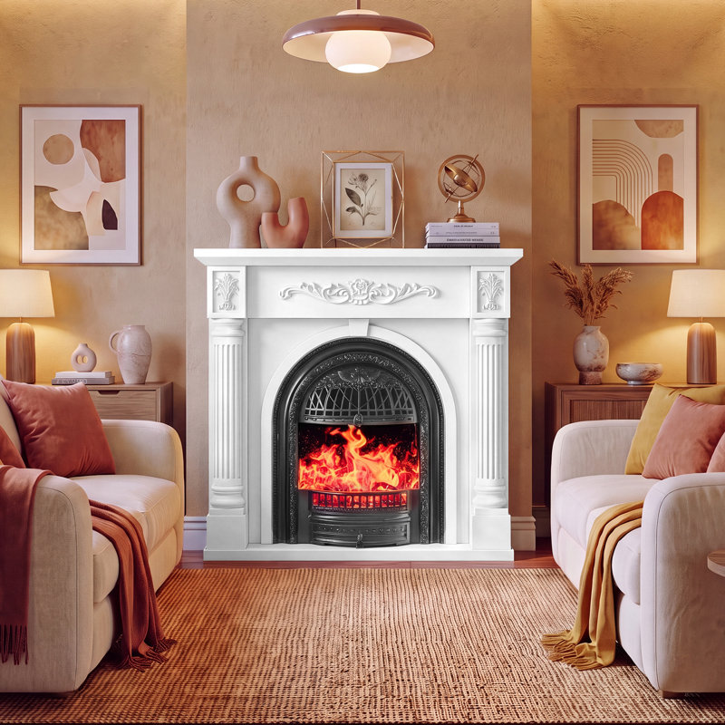 Meuble télé avec cheminée en bois massif 45 po, Blanc