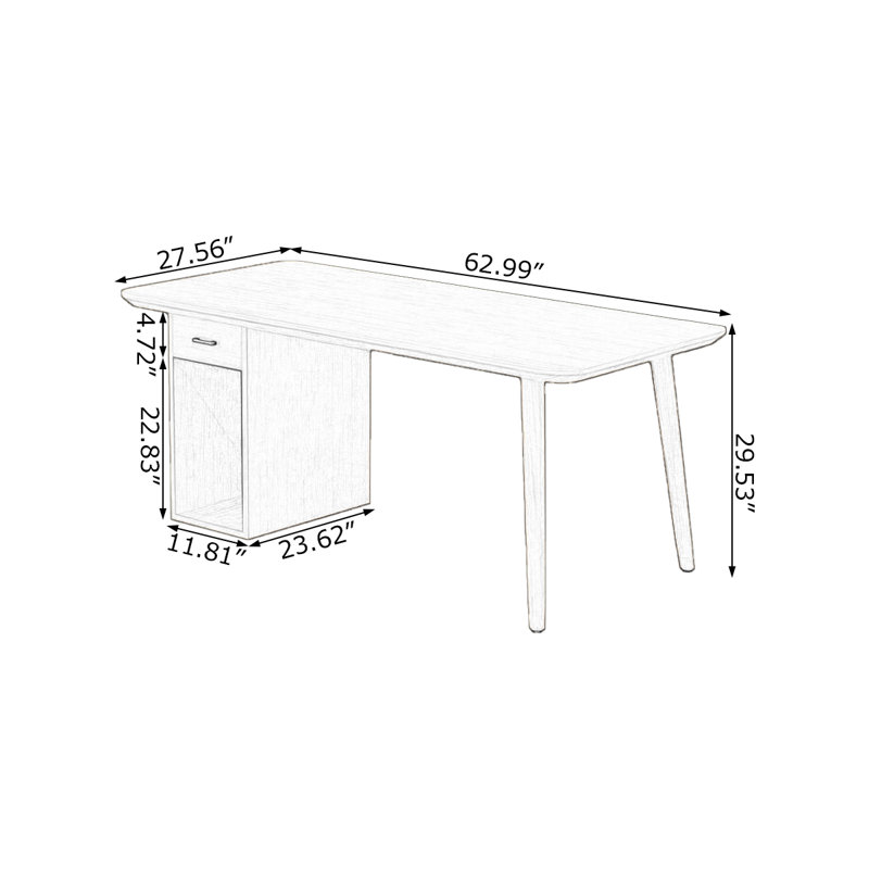 Bureaux rectangulaires en bois massif avec 1 tiroir, Orienté à gauche (vu de face), H 29,53 po x l 62,99 po x P 27,56 po