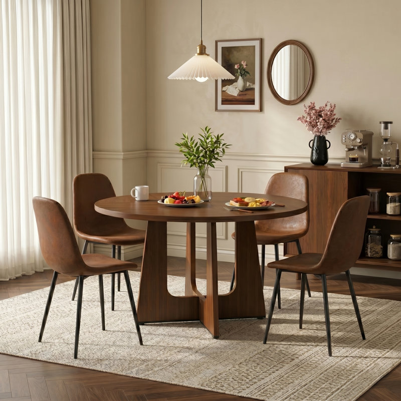 Modern Upholstered Dining Chairs with Metal Legs (Set of 4 ), Black, 4, Brown Fabric