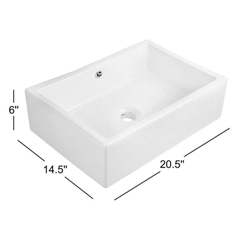 Novatto 20.5'' Porcelain Rectangular Bathroom Sink with Overflow, Chrome