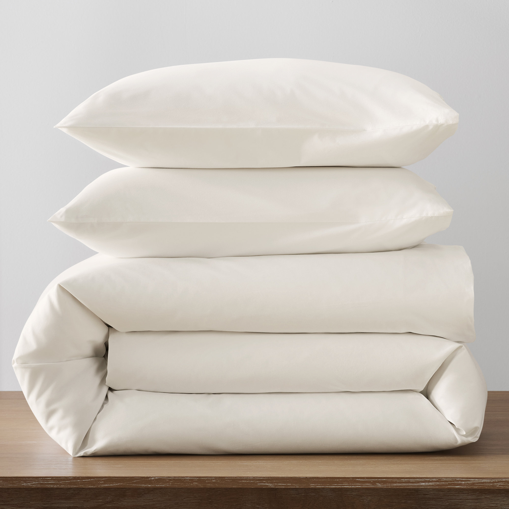 Coyer Classic Cotton Percale Duvet Cover Set, Twin / Twin XL Duvet Cover + 1 Pillow Shams, Ivory