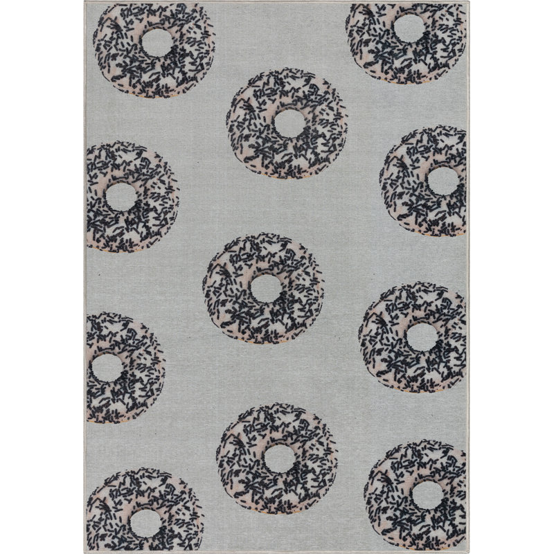 Kehr Multi White Sprinkles Donut Kids Ivory Black Easy Clean Area Rug, Rectangle 2' x 3'