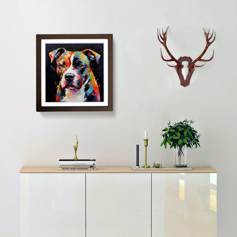 Staffordshire Bull Terrier Suprematism - Single Picture Frame Print on Wood