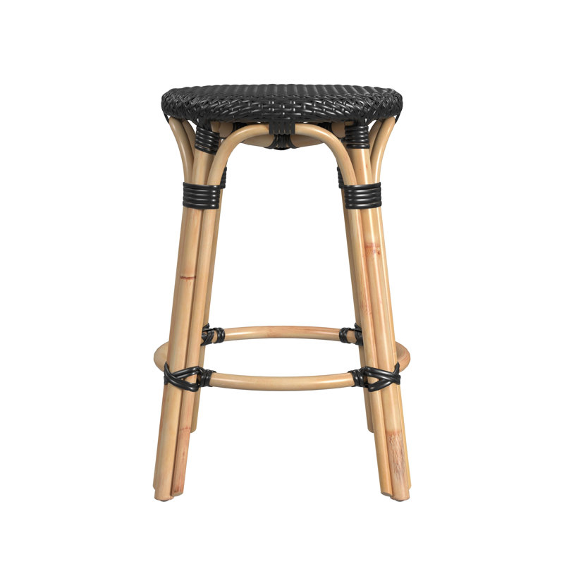Tobias Rattan Bar Stool & Counter Stool, Black/Natural Rattan Frame, Counter Stool (24" Seat Height)