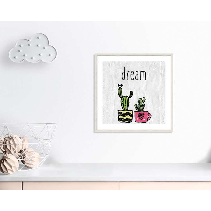 Cacti A' Framed Art, 26.5" H x 26.5" W x 1.18" D, White Woodgrain Box Framed