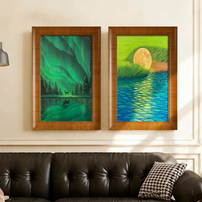 Ensemble d'art mural Mid-Century moderne en toile rectangulaire 2 pièces pour le salon