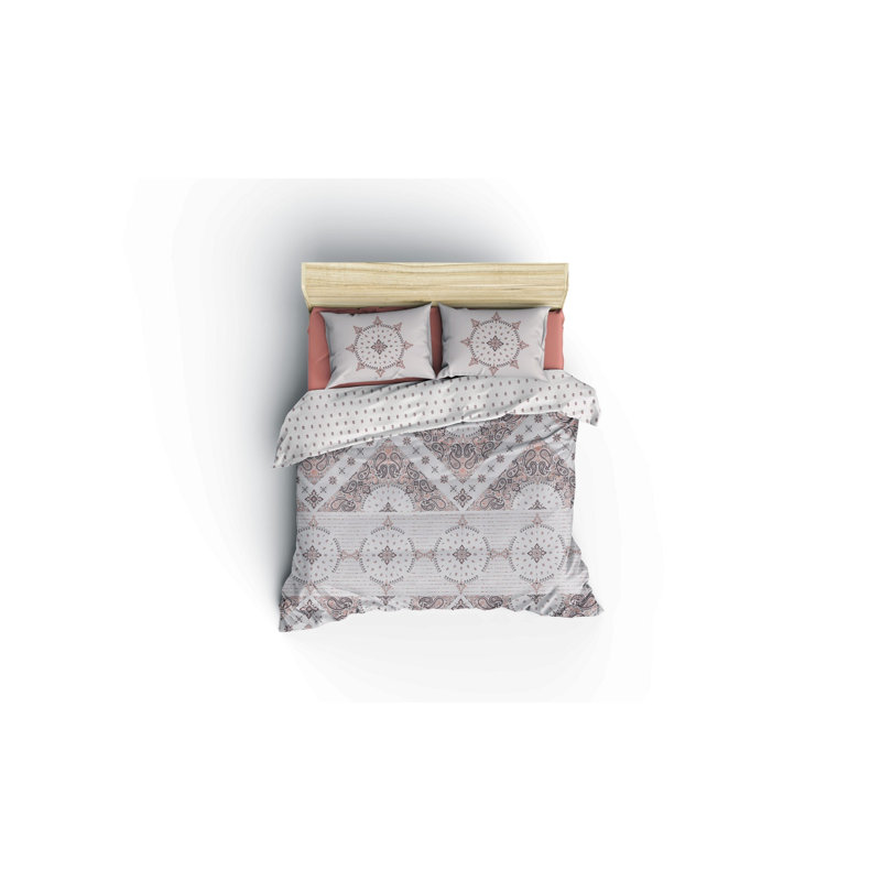 Ensemble de housse de couette 100% coton Sandridge blanc / brun / poudre, Housse de couette très grand + 2 taies d'oreiller