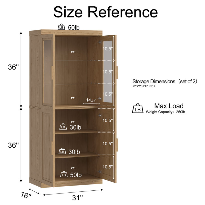 Ensemble de 2 grandes armoires en bois pour garde-manger Storgae, Naturel