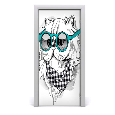 Cat With Glasses Door Decal