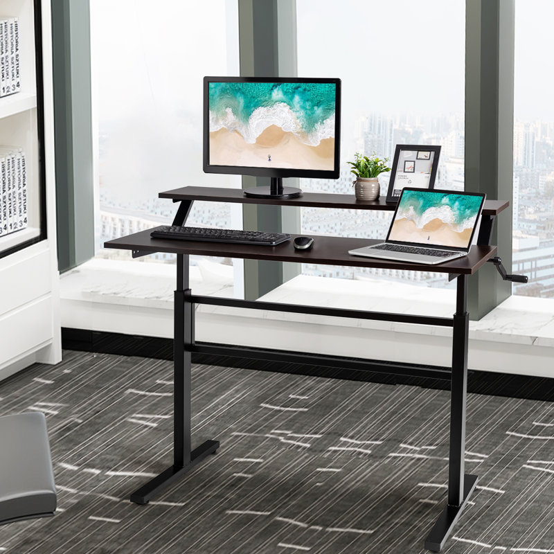 Mirari Adjustable Standing Desk, Coffee, Black