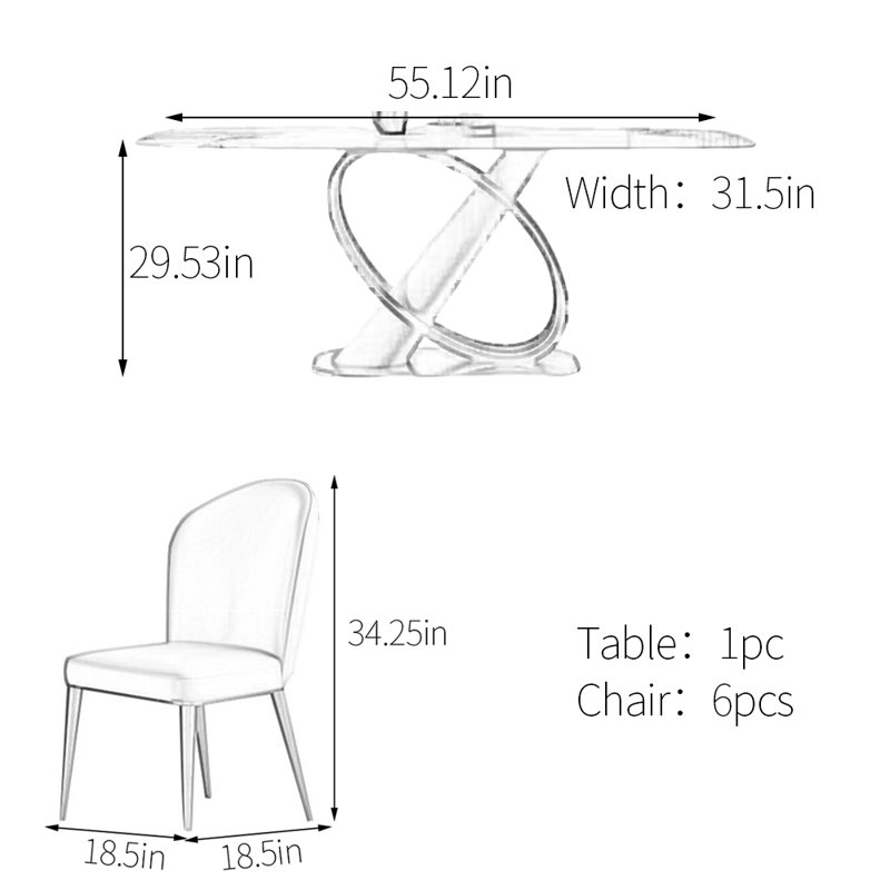 Ensemble de table de salle à manger en acier inoxydable, H 29,53 po x L 55,12 po x l 31,5 po