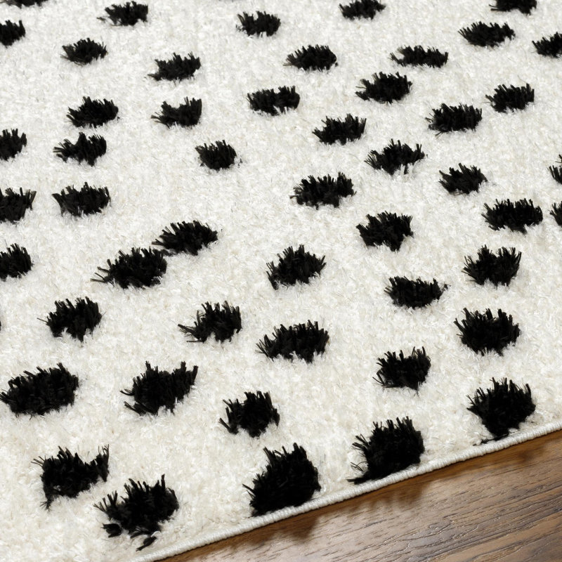 Harrisonburg Shag Cream/Black Area Rug, Rectangle 6'7" x 9'