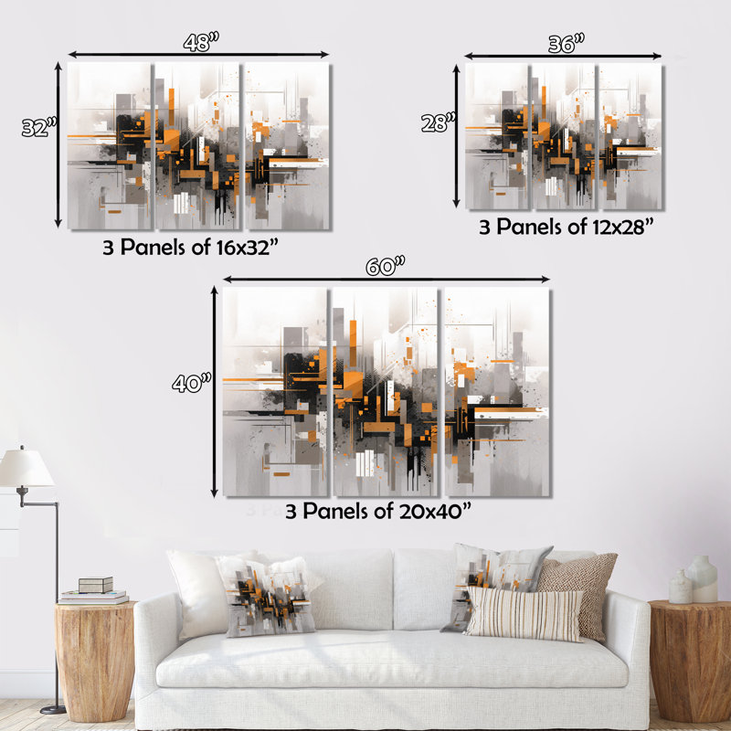 Ensemble de décorations murales orange gris et gris audacieux, H 28 po x l 36 po x P 1 po