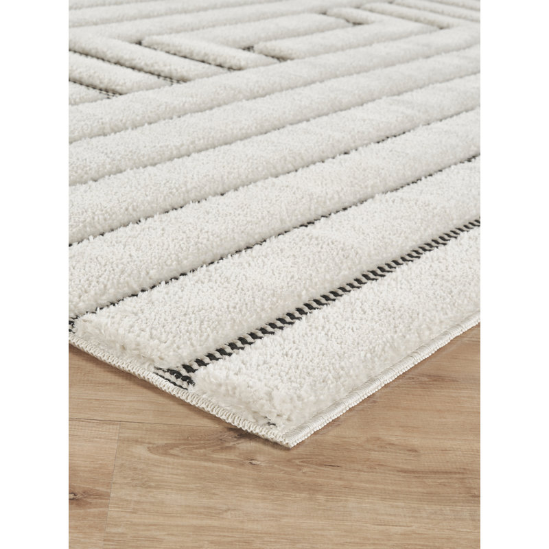 Freya Living Room Area Rug Contemporary 3D Embossed Modern Merge Line Design - Cream, Rectangle 120 x 170 cm