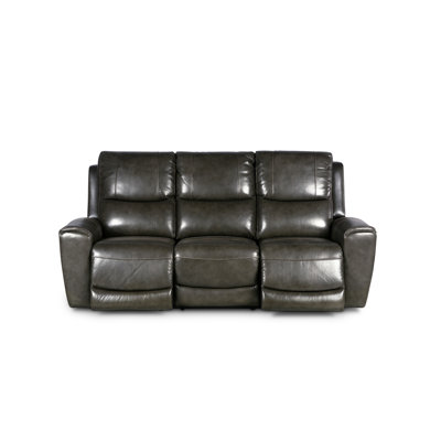 Dual-Power Leather Reclining Sofa - Articulating Power Headrest, Padded Armrest - Coach Colored, Luxurious Comfort