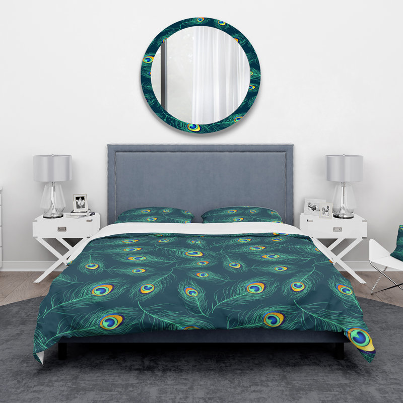 Peacock Feather Pattern Bohemian Microfiber Duvet Cover Set