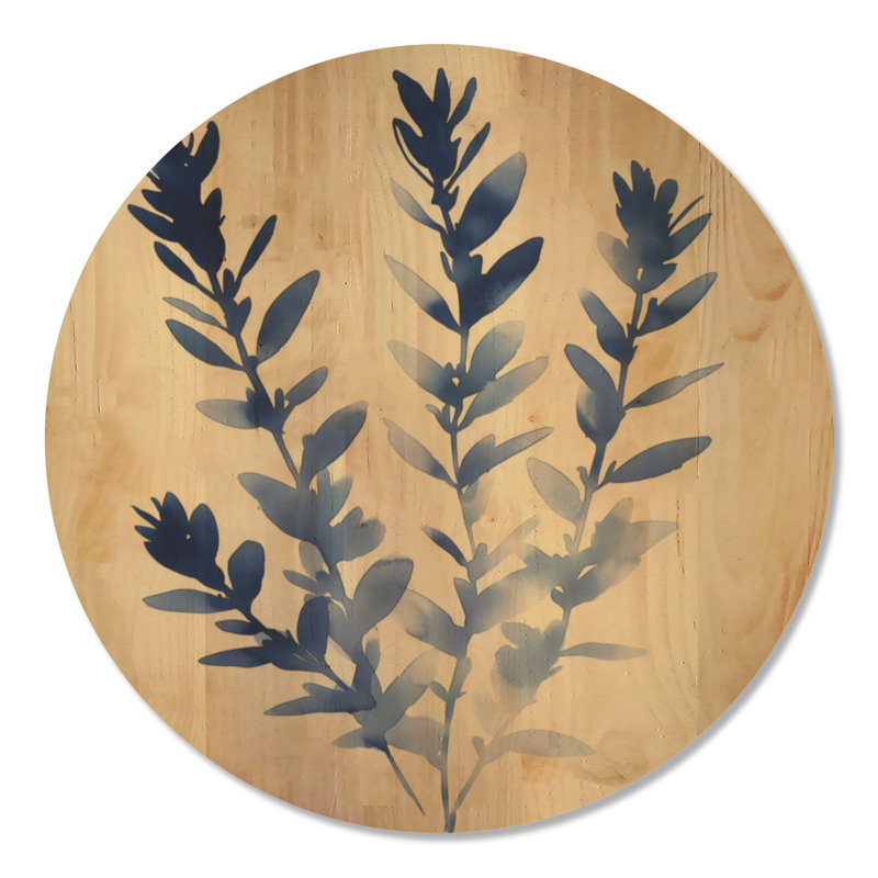 Brins aquarelle indigo - Décoration murale ronde en bois à thème botanique, Rond 36 po, Rond