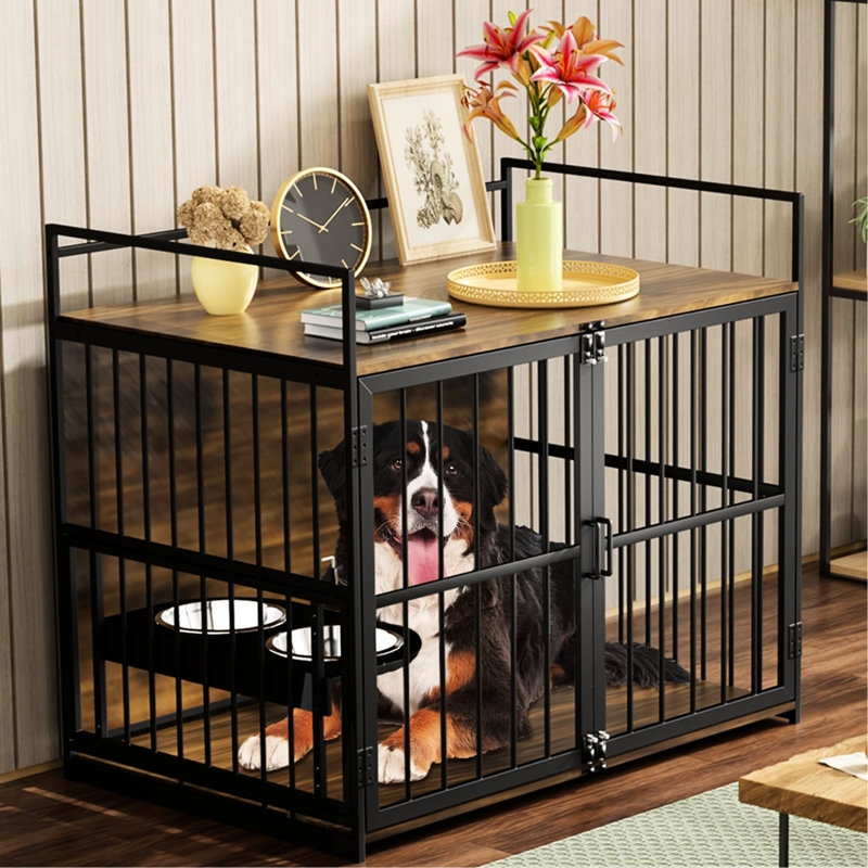 Grande cage à chien spacieuse de 48 po avec bol à eau surélevé réglable, H 42,96 po x l 47,07 po x P 31,01 po