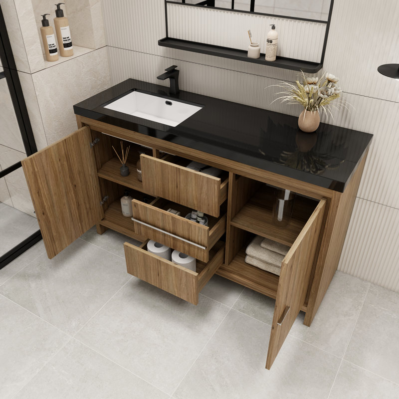 Ensemble de meuble-lavabo simple 60 po Valerieann, Chêne naturel
