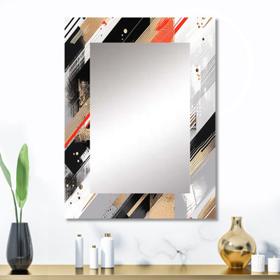 Red and Gold Cubic Abstract II - Red Wall Mirror Decor