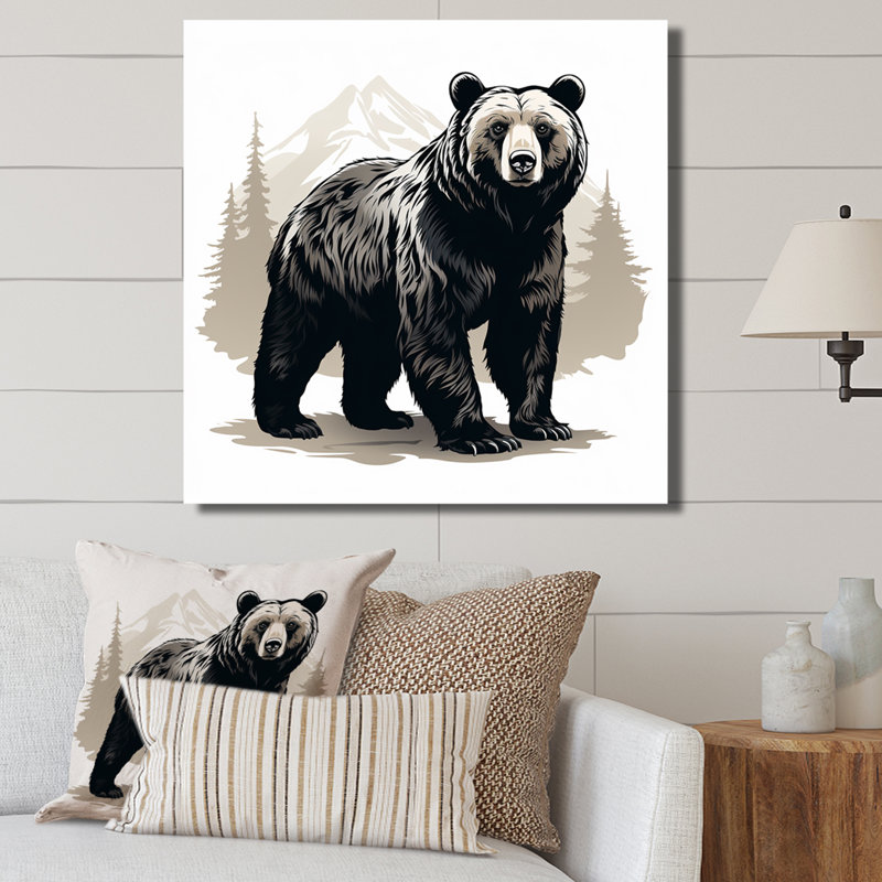 «Curious Bear Winter Forest I - Bear 2», art mural, Toile tendue, 36" H x 36" W