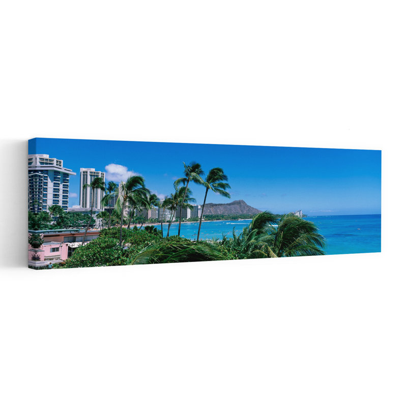 Palm Trees On The Beach Waikiki Beach Honolulu Oahu Hawaii USA 1 Piece Wrapped Canvas Panoramic Wall Art