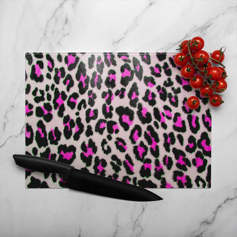 Fluffy Leopard Glass Chopping Board, 40cm L x 28cm W