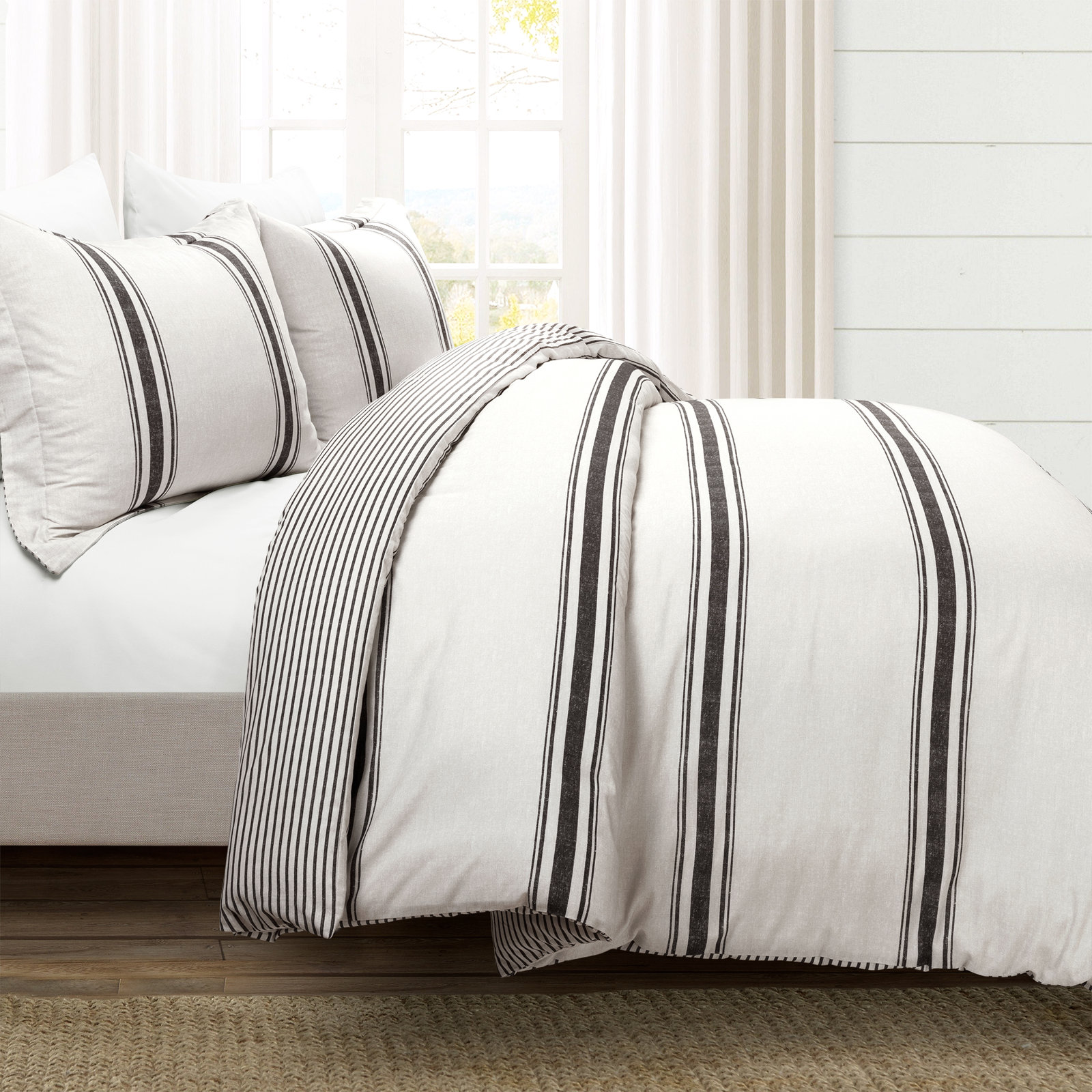 Standard Cotton 460 TC Reversible 3 Piece Duvet Cover Set, Queen Duvet Cover + Standard 2 Shams, Black