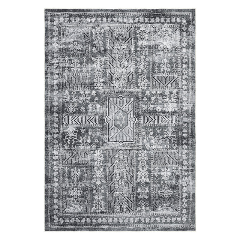 Oriental Machine Washable Area Rug Non-Slip Indoor Carpet Non-Shedding Floral Rug for Living Room Bedroom Dining Room Hallway Kitchen Office Playroom Nursery