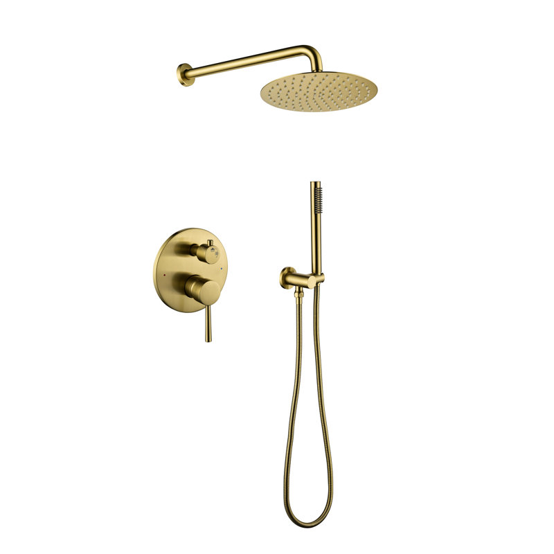 Bathroom Shower In Brushed Gold, With High 10" Stainless Steel Rain Head And Handheld For Bathroom, Handheld, Gold