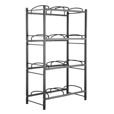 4 porte-bidons double 8 noirs, supporte 3 et 5 bouteilles en toute sécurité, fonte solide avec finition rouille, instructions d'assemblage simples, support à bouteilles à rainures pour tablettes de 8 po, fabrication