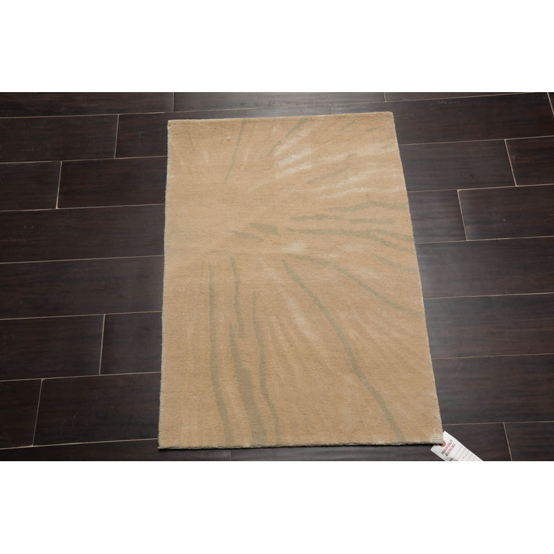Tapis oriental en laine et soie noué à la main beige / brun clair 2 po x 3 po Oriental
