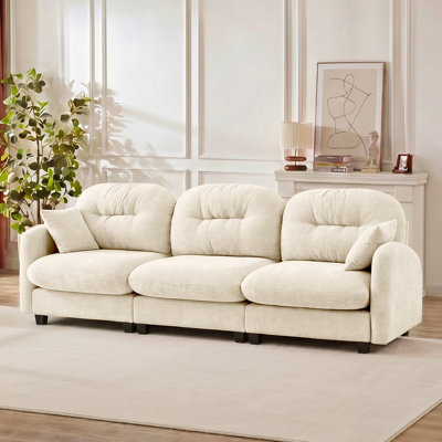 Canapé modulaire à trois places modulaires, mousse de haute densité en chenille douce, conception de dossier ergonomique à dossier capitonné, accoudoirs élégants, base en bois de haute qualité, convient aux salons de chambre à coucher, beige