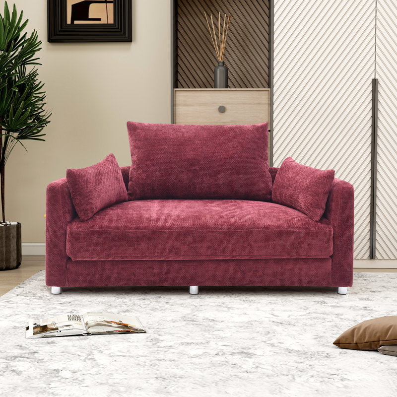 Upholstered Foldable Sleeper Sofa Bed, Burgundy Linen